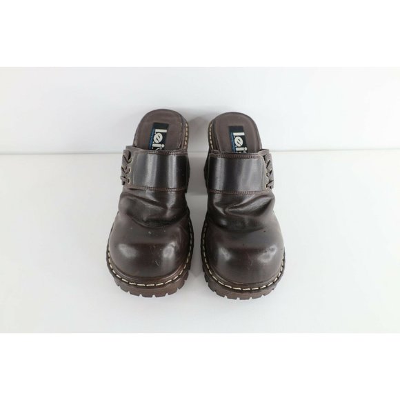 Vintage 90s Grunge Goth EDM Womens Size 8 Chunky Lace Platform Heels Shoes Brown - Picture 3 of 12